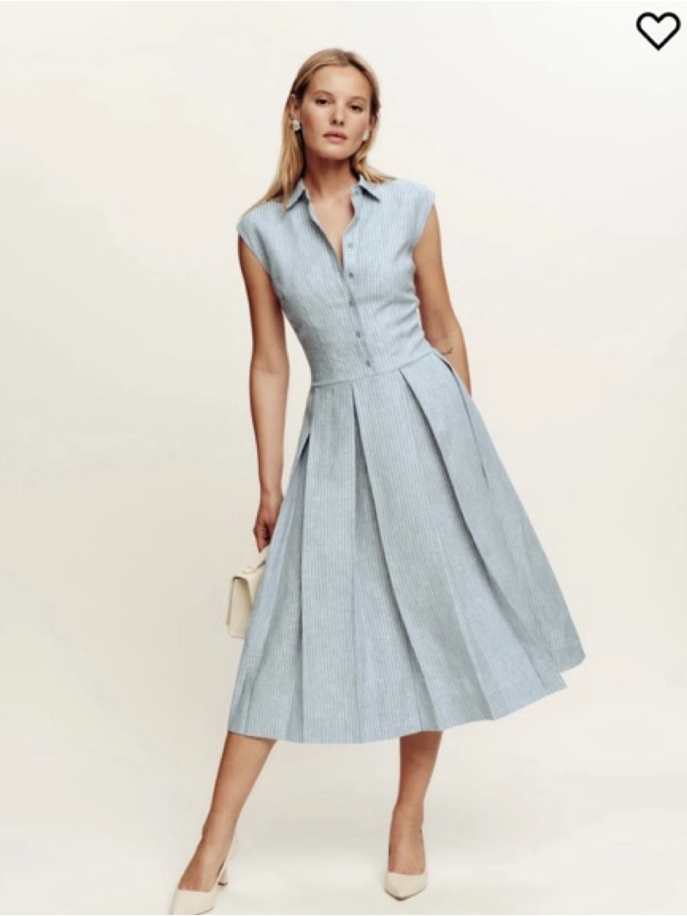 Reformation Prim Linen Dress Cornflower Stripe Blue Midi US 6